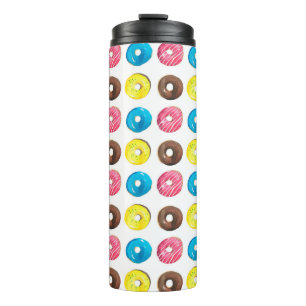 Seamless watercolor pattern with small doughnuts thermal tumbler