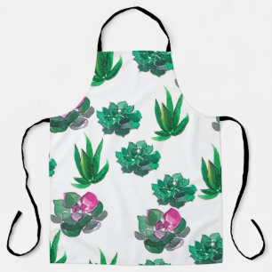 Seamless watercolor pattern with succulents apron