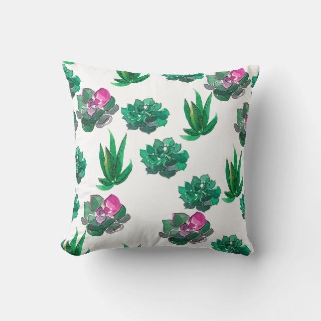 Seamless watercolor pattern with succulents cushion (Front)