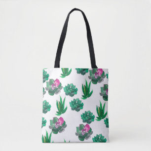 Seamless watercolor pattern with succulents tote bag