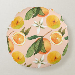 Seamless watercolor pattern with tangerines round cushion