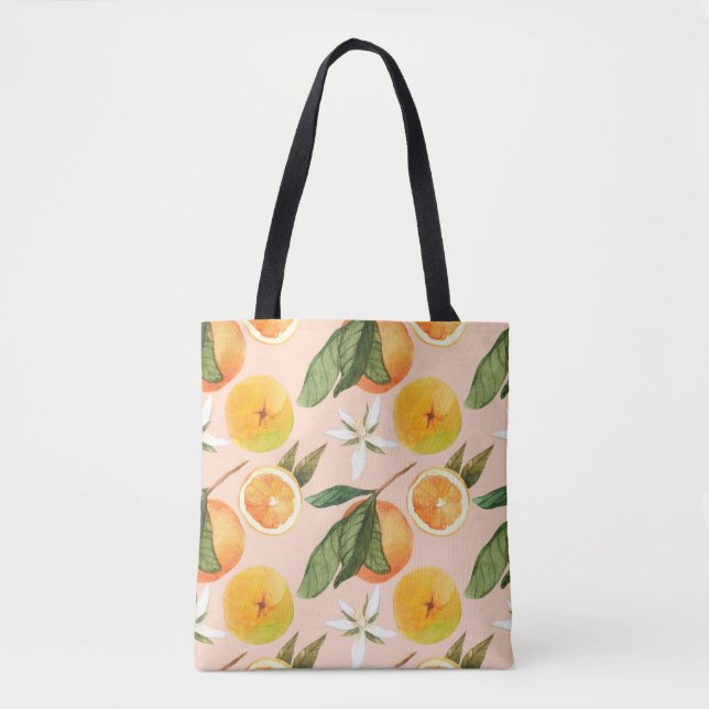 Seamless watercolor pattern with tangerines tote bag (Front)
