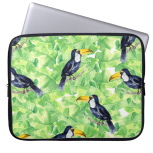 Seamless watercolor pattern with toucan on green l laptop sleeve