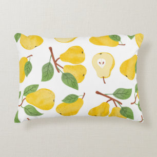 Seamless watercolor pears pattern. Vintage fruit b Decorative Cushion