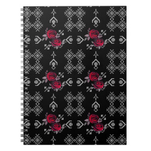 Seamless watercolor red roses flowers white orname notebook