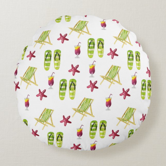 Seamless watercolor summer pattern small round cushion (Front)