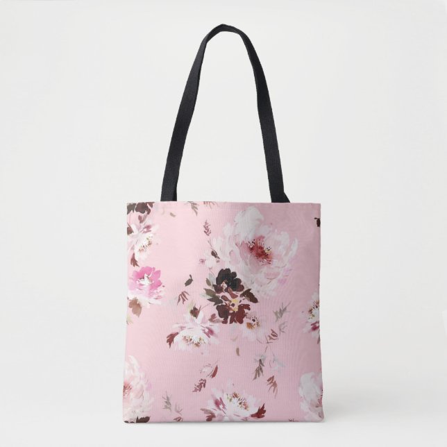 Seamless Watercolor Vector Pattern with Peonies Tote Bag (Front)