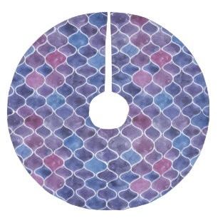Seamless Watercolor Violet Floral Pattern Brushed Polyester Tree Skirt