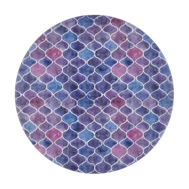 Seamless Watercolor Violet Floral Pattern Cutting Board (Front)