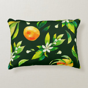 Seamless watercolour citrus fruits and leaves patt decorative cushion