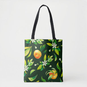 Seamless watercolour citrus fruits and leaves patt tote bag