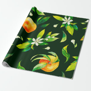 Seamless watercolour citrus fruits and leaves patt wrapping paper