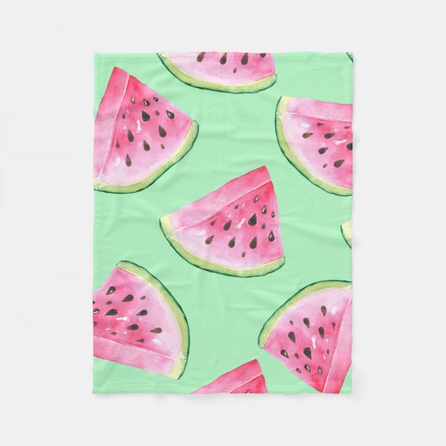 Seamless Watermelon Pattern in Watercolor style Wa Fleece Blanket (Front)