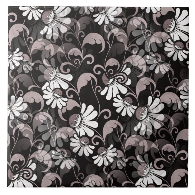 Seamless White Floral Ceramic Tile (Front)