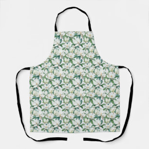 Seamless White Magnolia Flower With Green Leaves Apron
