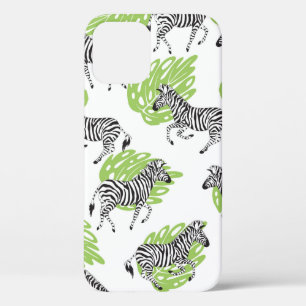 Seamless white pattern with zebras. illustration iPhone 12 case