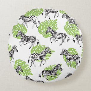 Seamless white pattern with zebras. illustration round cushion