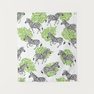 Seamless white pattern with zebras. illustration tapestry