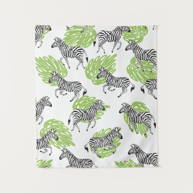 Seamless white pattern with zebras. illustration tapestry (Front)