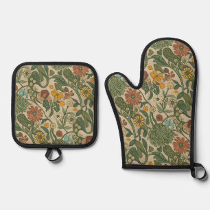 Seamless William Morris style floral pattern Oven Mitt & Pot Holder Set