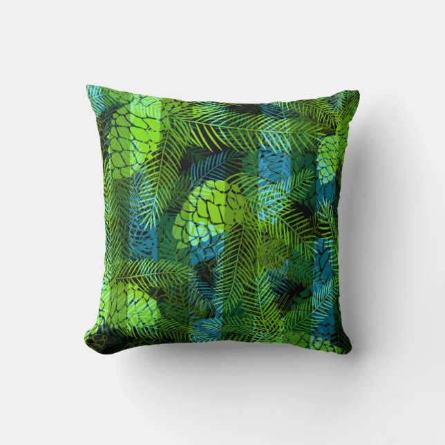 Seamless winter Christmas green blue pine cones tr Cushion (Front)