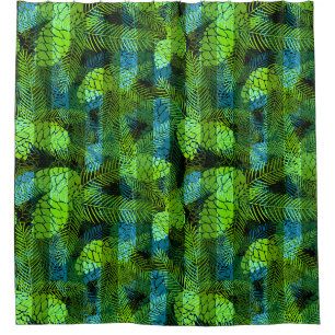 Seamless winter Christmas green blue pine cones tr Shower Curtain