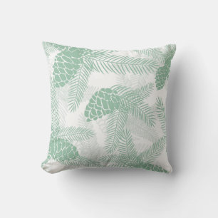 Seamless winter Christmas green pine cones tree pa Cushion