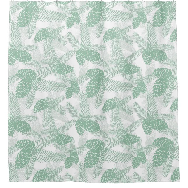 Seamless winter Christmas green pine cones tree pa Shower Curtain (Front)