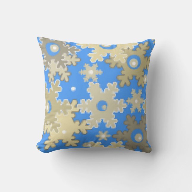 Seamless winter light blue beige pattern snowflake cushion (Front)