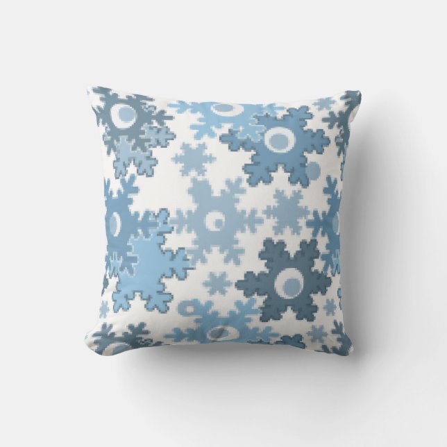 Seamless winter light blue white pattern snowflake cushion (Front)