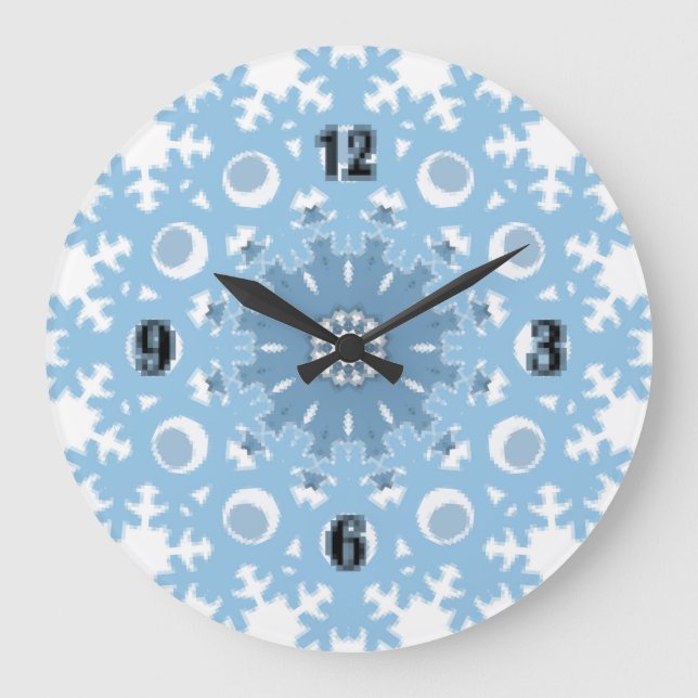 Seamless winter light blue white pattern snowflake large clock (Front)