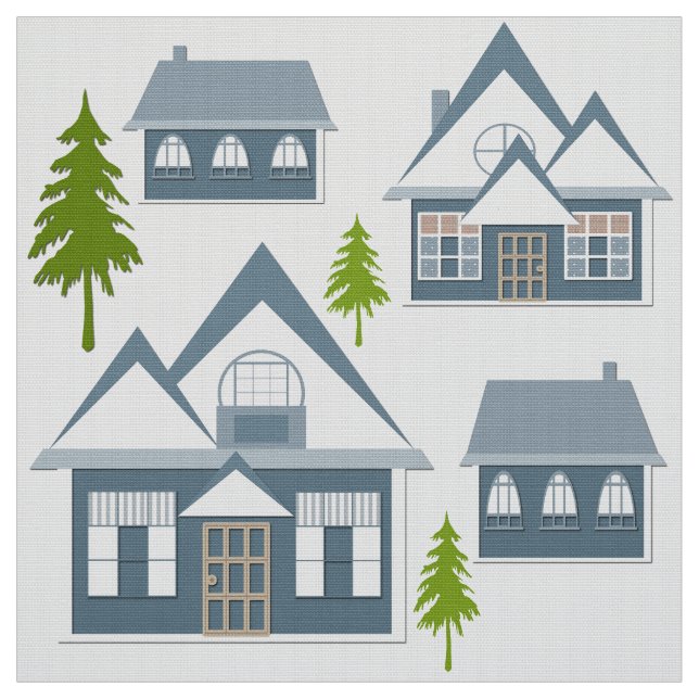 Seamless winter Merry Christmas landscape grey hou Fabric (Swatch)