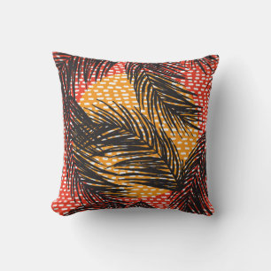 Seamless with black palm leaves and strokes  cushion
