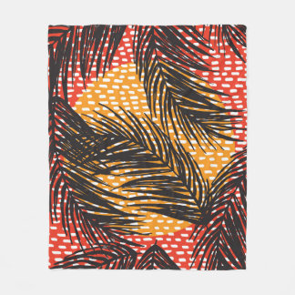 Seamless with black palm leaves and strokes  fleece blanket