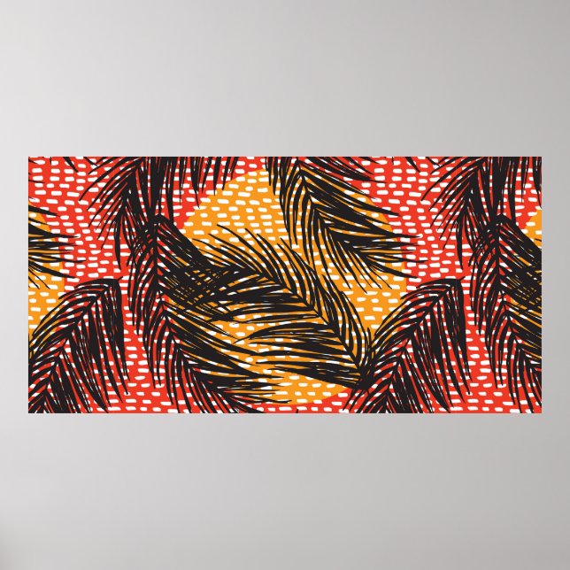 Seamless with black palm leaves and strokes  poster (Front)
