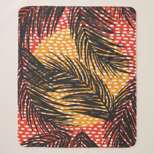 Seamless with black palm leaves and strokes  sherpa blanket