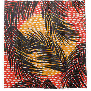 Seamless with black palm leaves and strokes shower curtain