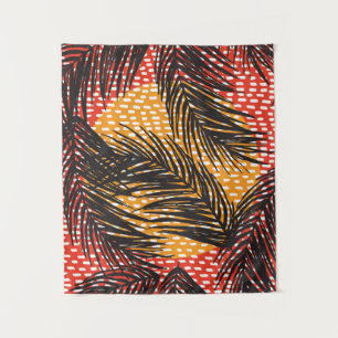 Seamless with black palm leaves and strokes  tapestry