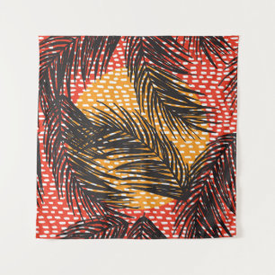 Seamless with black palm leaves and strokes  tapestry