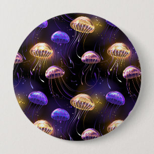 Seamless with glowing jellyfish 10 cm round badge