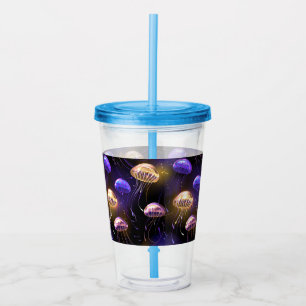Seamless with glowing jellyfish acrylic tumbler
