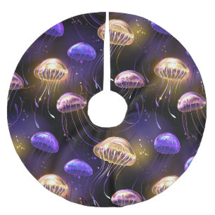 Seamless with glowing jellyfish brushed polyester tree skirt