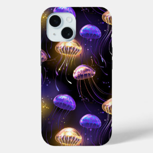 Seamless with glowing jellyfish iPhone 15 case
