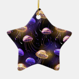 Seamless with glowing jellyfish ceramic ornament