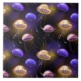 Seamless with glowing jellyfish ceramic tile