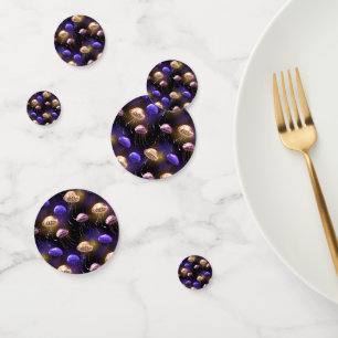 Seamless with glowing jellyfish confetti