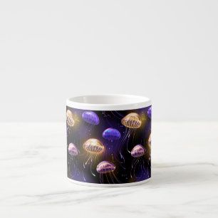 Seamless with glowing jellyfish espresso cup