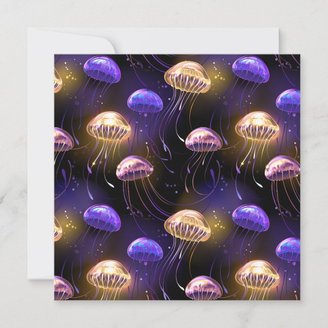 Seamless with glowing jellyfish invitation (Front)