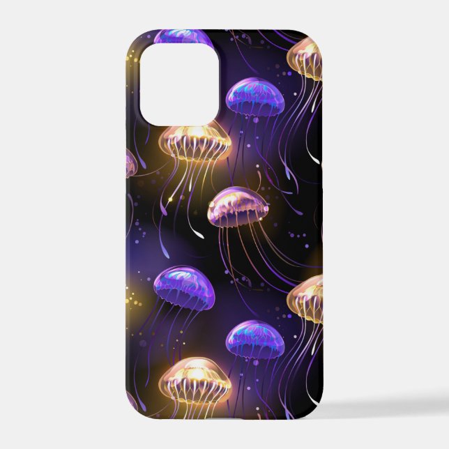 Seamless with glowing jellyfish iPhone case (Back)