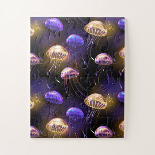 Seamless with glowing jellyfish jigsaw puzzle